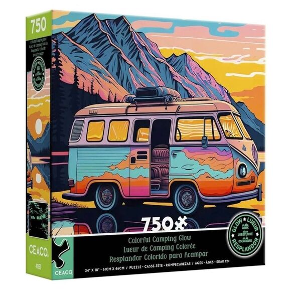 Ceaco Colorful Camping Glow in the Dark 750 pc Jigsaw Puzzle - Picture 1 of 11